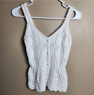Design History Womens |XS| White Semi-Cropped Crochet Knit Peplum Tank Top